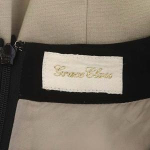 Grace Class バイカラージャージワンピース ロング ミモレ丈 七分袖 フェイクパール装飾 36 グレージュ 黒 ブラック