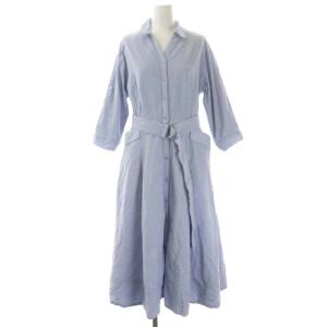 21SS コットンレースシャツワンピース 七分袖 ロング 38 サックス