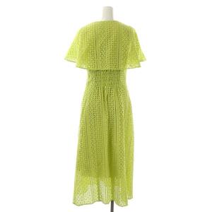 CELFORD コットンエンブロイダリーワンピース フロントボタン Vネック ロング 半袖 36 ライム