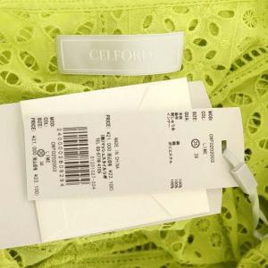 CELFORD コットンエンブロイダリーワンピース フロントボタン Vネック ロング 半袖 36 ライム