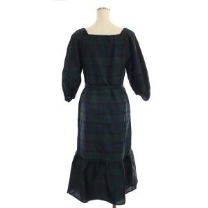 Grace Class 21AW タフタチェックワンピース ロング 七分袖 スクエアネック ティアード 36 緑 紺 黒
