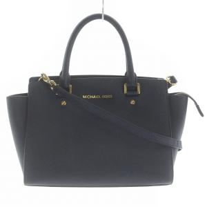 ショルダーバッグ ハンドバッグ 2way レザー ロゴ 紺 ネイビー