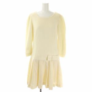 パール リボン ワンピース 長袖 ミモレ丈 ロング 40 オフホワイト