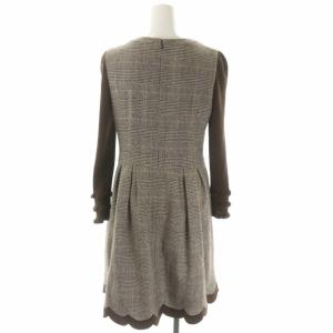 M'S GRACY カメリア グレンチェック ワンピース 長袖 ミモレ丈 ロング 切替 ニット 36 茶色 白 ピンク