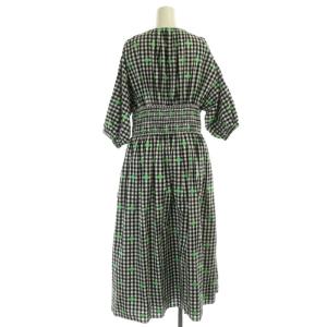 kate spade new york Gingham Voile Midi Dress ギンガムチェック ワンピース ロング 七分袖 S 黒 白 緑 NJMUB292