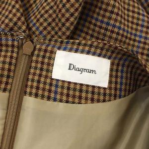 Diagram GRACE CONTINENTAL ダブルボタンベルトワンピース ロング チェック 長袖 36 べージュ 茶 青