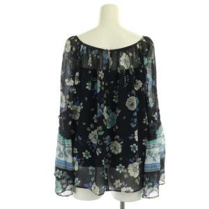 GRACE CONTINENTAL 22SS サラサプリントフレアスリーブトップ ブラウス シアー プルオーバー 長袖 36 紺 ネイビー マルチカラー