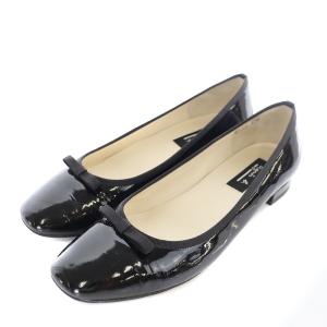 スクエアトゥカッターパンプス フラットシューズ バレエシューズ エナメル 23.5cm 黒 ブラック
