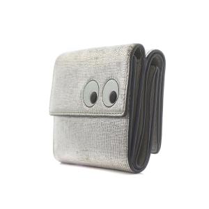 ANYA HINDMARCH Eyes Mini Tri-Fold Wallet 三つ折り財布 レザー ヤギ革 シルバー 5050925147453