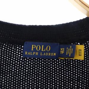 POLO RALPH LAUREN ロゴワッペン装飾カーディガン ニット 長袖 XS 濃紺 黄 ネイビー イエロー