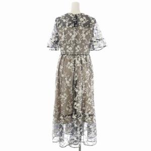 Chesty レースチュールワンピース ロング 半袖 シースルー ラメ 0 黒 白 金色