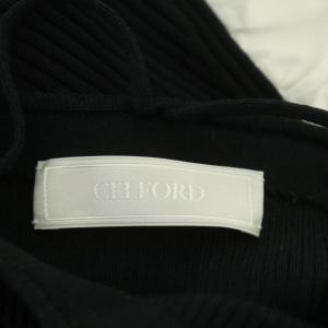 CELFORD 22SS ボリューム袖 ニットタイトワンピース リブ 異素材切替 ロング 五分袖 36 黒 白 ブラック ホワイト