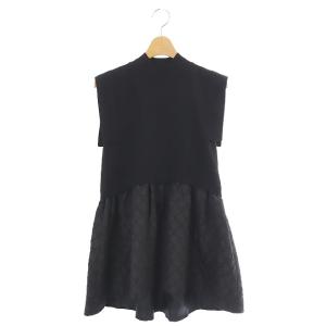 22AW フクレJQニットドッキングチュニック ノースリーブ F 黒 ブラック