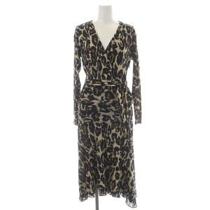 レオパード カシュクール ワンピース 長袖 ロング XS ライトベージュ 黒 ブラック