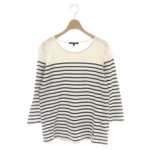 カットソー 裾ロゴ バスクシャツ ボーダー 七分袖 L ホワイト ブラック
