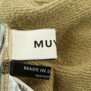MUVEIL 22SS シャーリング衿裏毛プルオーバー カットソー 長袖 切替 ストライプ 36 べージュ マルチカラー