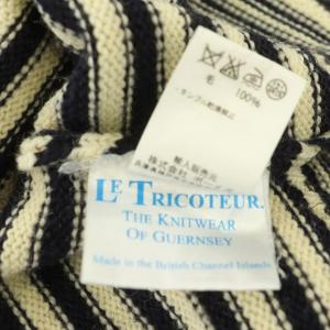 Le Tricoteur ボーダー ガンジーセーター ウール ニット 長袖 ハーフネック プルオーバー 36 紺 ネイビー アイボリー