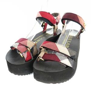 ストラップサンダル 厚底 チェック 黒 赤 ブラック レッド