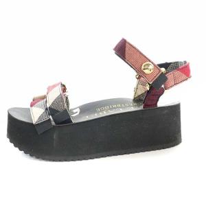 BLUE LABEL CRESTBRIDGE ストラップサンダル 厚底 チェック 黒 赤 ブラック レッド