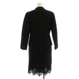 EPOCA セットアップ 上下 ツイード ジャケット ノーカラー 総裏地 ワンピース 膝丈 半袖 IT40 黒 ブラック