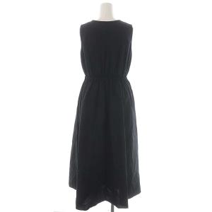 IENA 23SS ギャザーボリュームワンピース ロング ノースリーブ Vネック リネン混 36 黒 ブラック