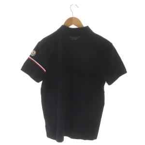 MONCLER MAGLIA POLO MANICA CORTA 鹿の子ポロシャツ 半袖 ライン ワッペン トリコロール 国内正規 M 黒