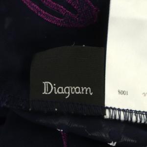 Diagram モチーフ刺繍カフタン トップ ブラウス 長袖 ドット 総柄 36 紺 ネイビー マルチカラー