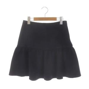 ミニ丈フリルスカート フレア ウール 38 濃紺 ネイビー