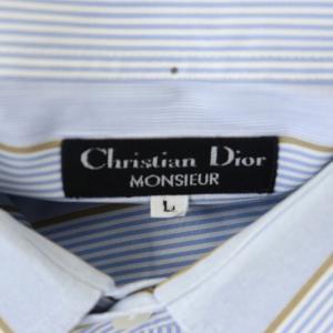 Christian Dior MONSIEUR ストライプ 長袖 シャツ コットン ヴィンテージ L 水色 白 茶