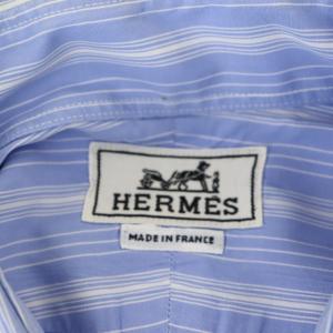 HERMES ヴィンテージ マルチストライプ 長袖 シャツ 16 1/2 42 青 白 ブルー ホワイト