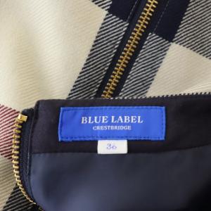 BLUE LABEL CRESTBRIDGE シアースリーブチェックワンピース ミニ 長袖 36 濃紺 べージュ 赤