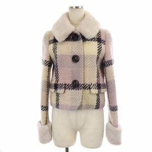 BLUE LABEL CRESTBRIDGE セットアップ 上下 クレストブリッジチェック 4wayエコファーツイードジャケット ラップスカート フレア ミニ 36 ラベンダー