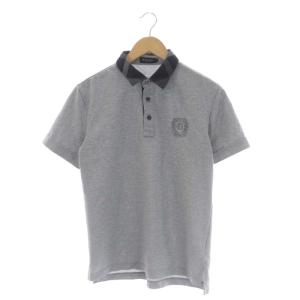 ポロシャツ 半袖 チェック ロゴ刺繍 M グレー 黒 ダークグレー