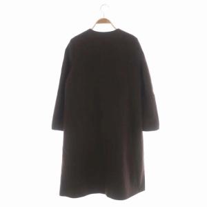 UNITED ARROWS ノーカラーベルラインコート アウター ロング スナップボタン 36 ダークブラウン