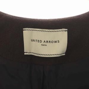 UNITED ARROWS ノーカラーベルラインコート アウター ロング スナップボタン 36 ダークブラウン
