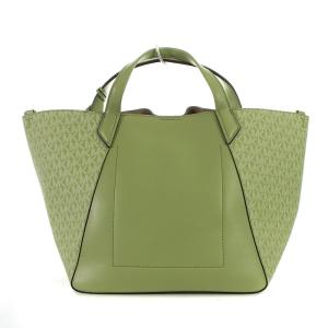 MICHAEL KORS 22年 ドローストリング トートバッグ ショルダーバッグ 2way シグネチャー レザー 緑 グリーン