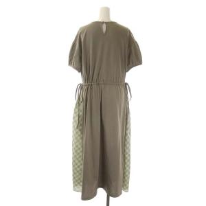 BLUE LABEL CRESTBRIDGE サイドチェックワンピース ロング オーバーサイズ パフスリーブ 半袖 38 カーキ ライトグリーン