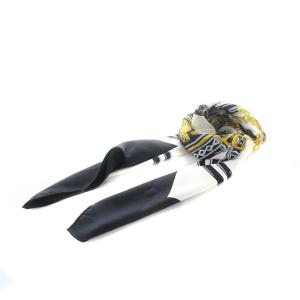 BRIDES de GALA 式典用の馬勒 カレ90 スカーフ シルク 絹 白 ホワイト 黒 ブラック ゴールド色 OH