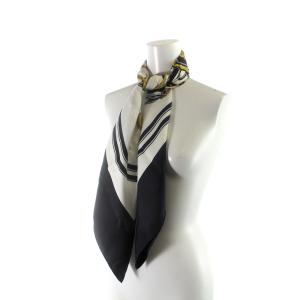 HERMES BRIDES de GALA 式典用の馬勒 カレ90 スカーフ シルク 絹 白 ホワイト 黒 ブラック ゴールド色 OH