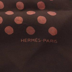 HERMES カレ40 プチカレ ハンカチ ドット シルク 絹 茶 ブラウン ピンク OH