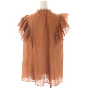 ANAYI 22AW 強撚ボイルダブルラッフルブラウス フレンチスリーブ バンドカラー フリル コットン 38 茶色 ブラウン