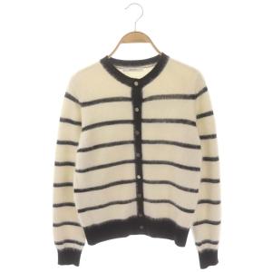 22AW FLUFFYボーダーカーディガン ニット 長袖 ウール カシミヤ混 38 アイボリー 黒 ブラック