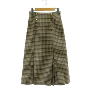 21AW ガンクラブチェックタック スカート フレア 金ボタン ロング ウール 36 ベージュ モカ 黒