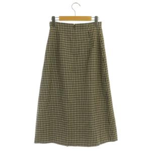ANAYI 21AW ガンクラブチェックタック スカート フレア 金ボタン ロング ウール 36 ベージュ モカ 黒