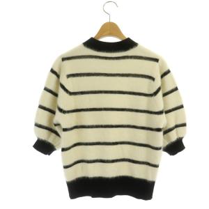 ANAYI 22AW FLUFFYボーダーパフ プルオーバー ウールカシミヤニット セーター 五分袖 38 オフホワイト 黒 ブラック