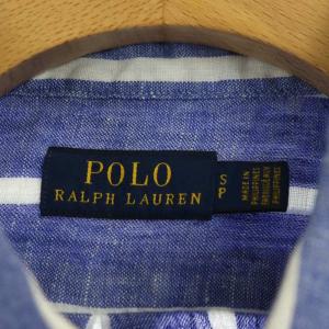 POLO RALPH LAUREN リネン ストライプシャツ 長袖 S/P 青 白 ブルー ホワイト