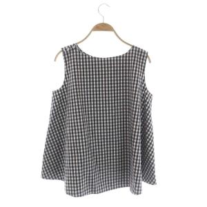 J&M DAVIDSON ギンガムチェックフレアブラウス ノースリーブ プルオーバー コットン 8 黒 ブラック 白 ホワイト
