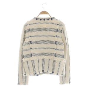 TORY BURCH ビジュー スパンコール ツイードジャケット ノーカラー 背抜き 2 白 青 紺