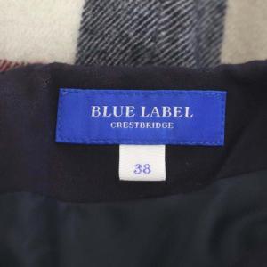BLUE LABEL CRESTBRIDGE ウール チェック ワンピース ひざ丈 七分袖 38 グレージュ 赤 紺