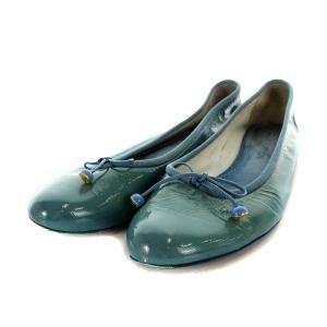バレエシューズ リボン パテントレザー 38.5 25cm 青 ブルー